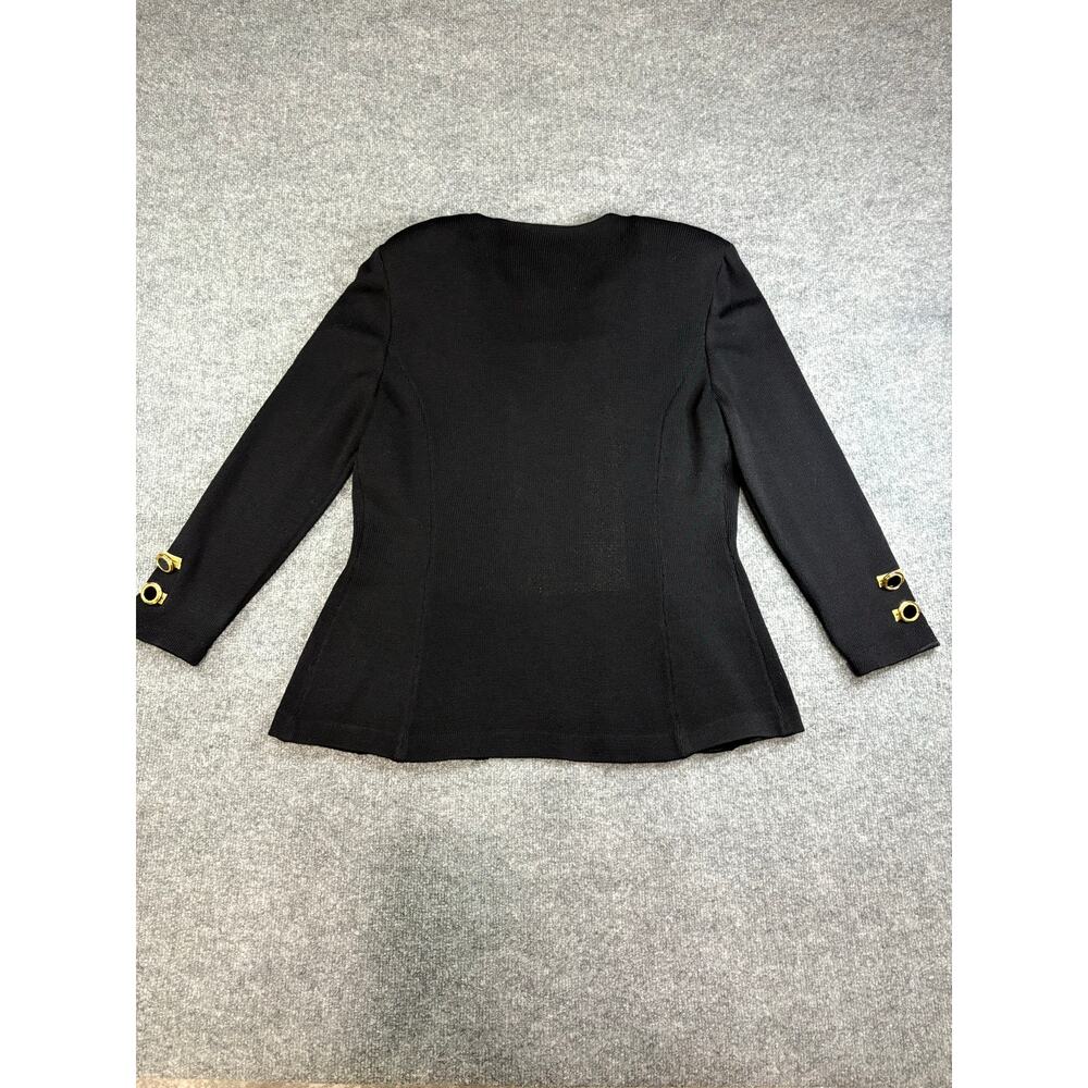 Rare St John Collection Marie Gray 2 pc Knit Suit Jacket Skirt Sz 14 Black Gold - Picture 11 of 13